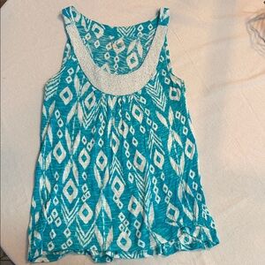 Apt. 9 Teal and White Patterned Tank Top